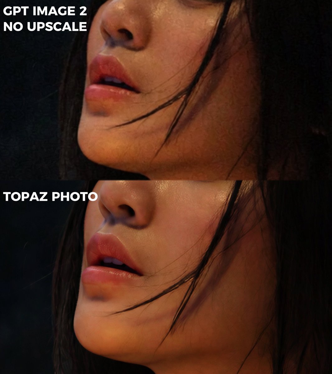 Using REFERENCE_0 as the source image, create an extreme zoom-in crop for a detail-comparison view. Keep the same two s…