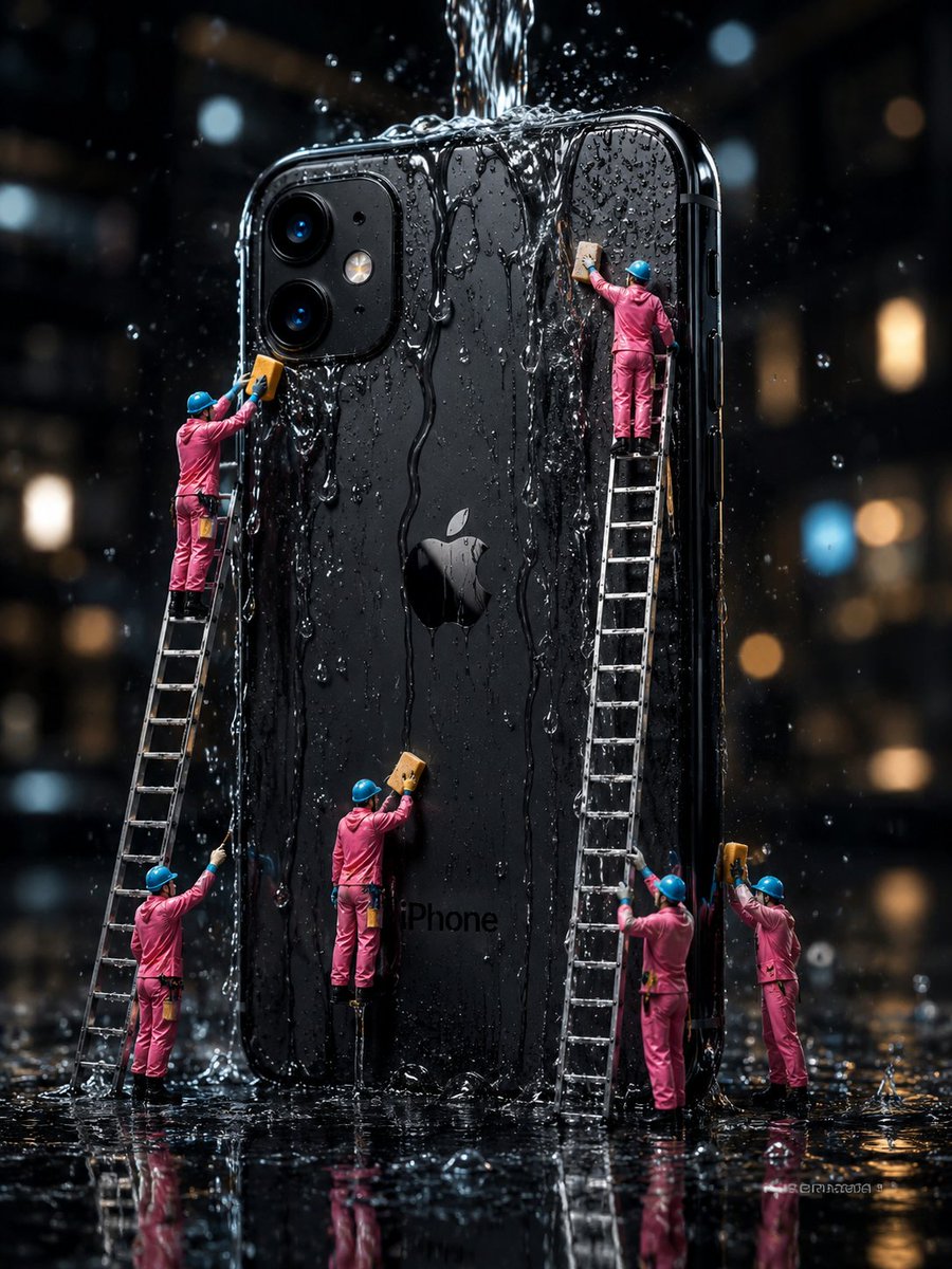 Create a hyper-realistic cinematic macro photograph of a giant black {argument name="phone model" default="iPhone"} sta…