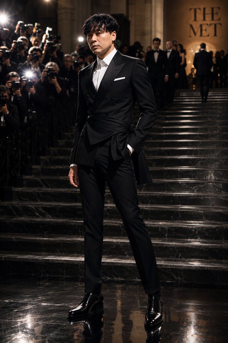 Create a cinematic full-body editorial fashion photograph of {argument name="subject" default="a stylish young East Asi…