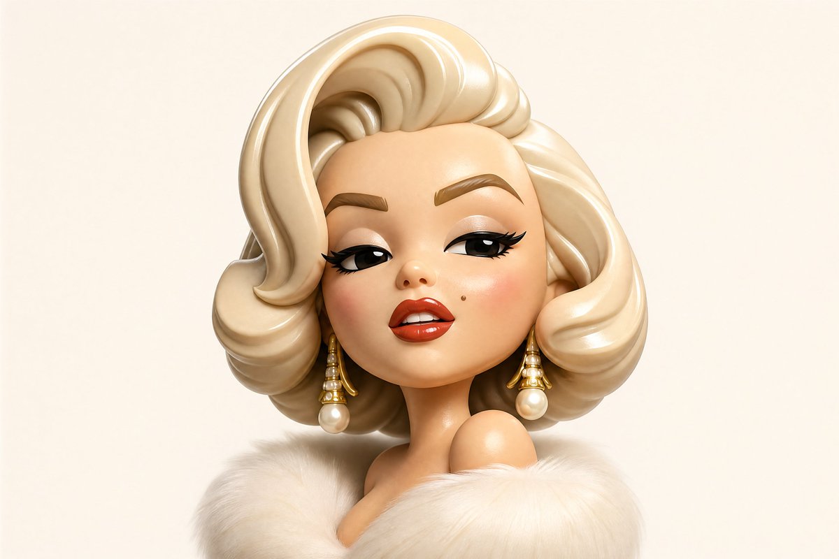 Transform the uploaded portrait into a highly stylized 3D cartoon avatar with a glossy smooth vinyl/plastic texture, mi…