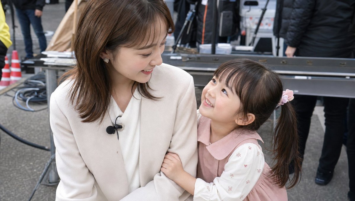 A heartwarming two-shot of a mother and daughter, looking as if it were accidentally captured during a break in a telev…