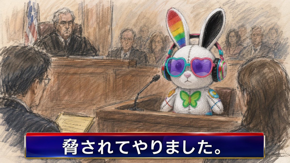 Create a satirical courtroom news sketch in the style of a hand-drawn pastel and charcoal courtroom artist illustration…