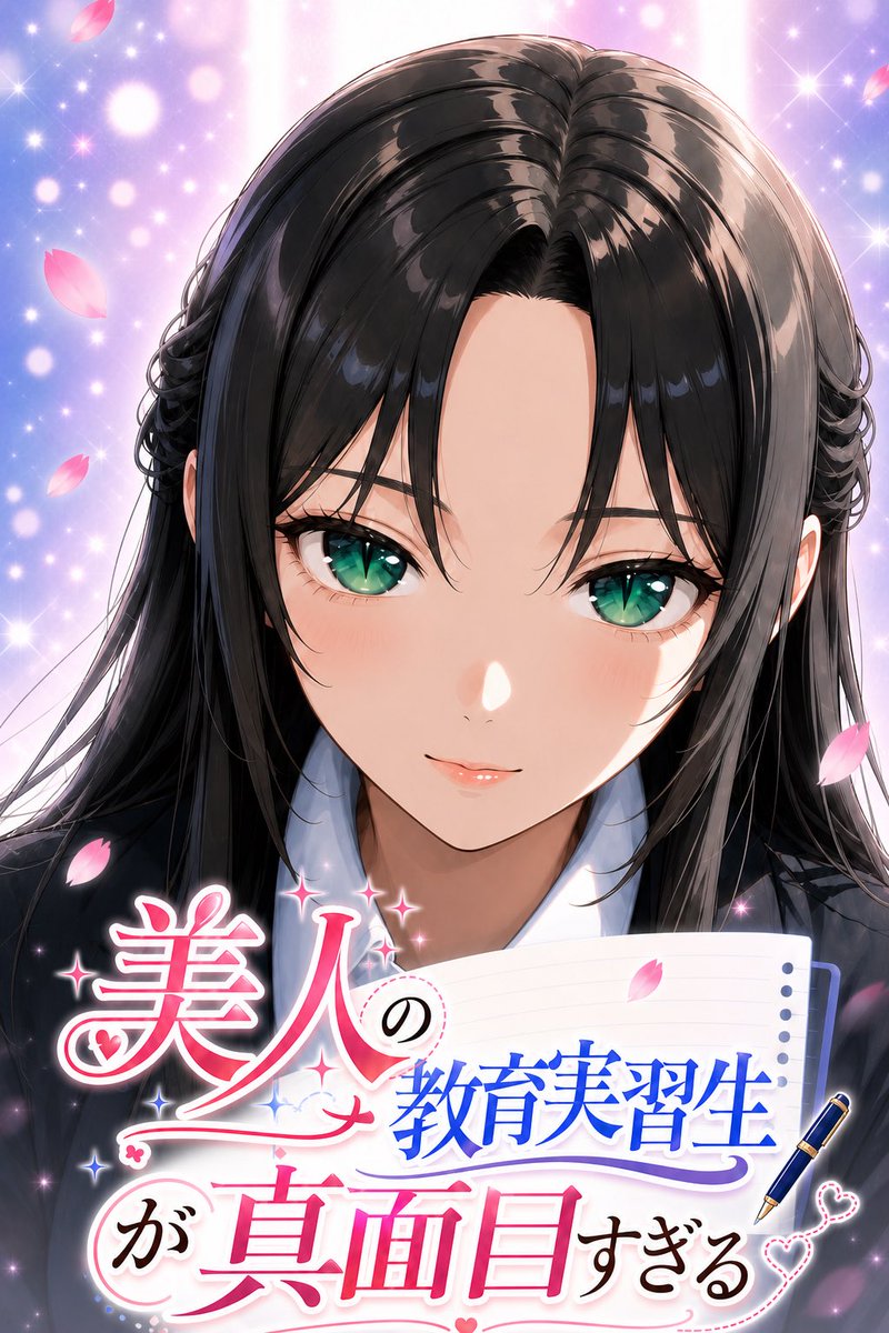 Goal: Create a vertical anime-style promotional profile/novel-cover image featuring a beautiful serious female teaching…