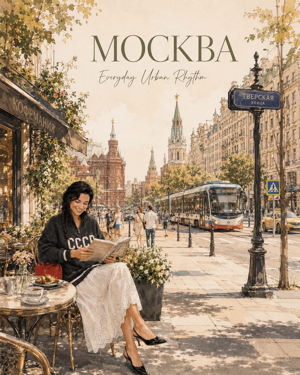 (Moscow Urban Aesthetic) A dreamy editorial-style street scene in {argument name="city" default="Moscow"} during golden…