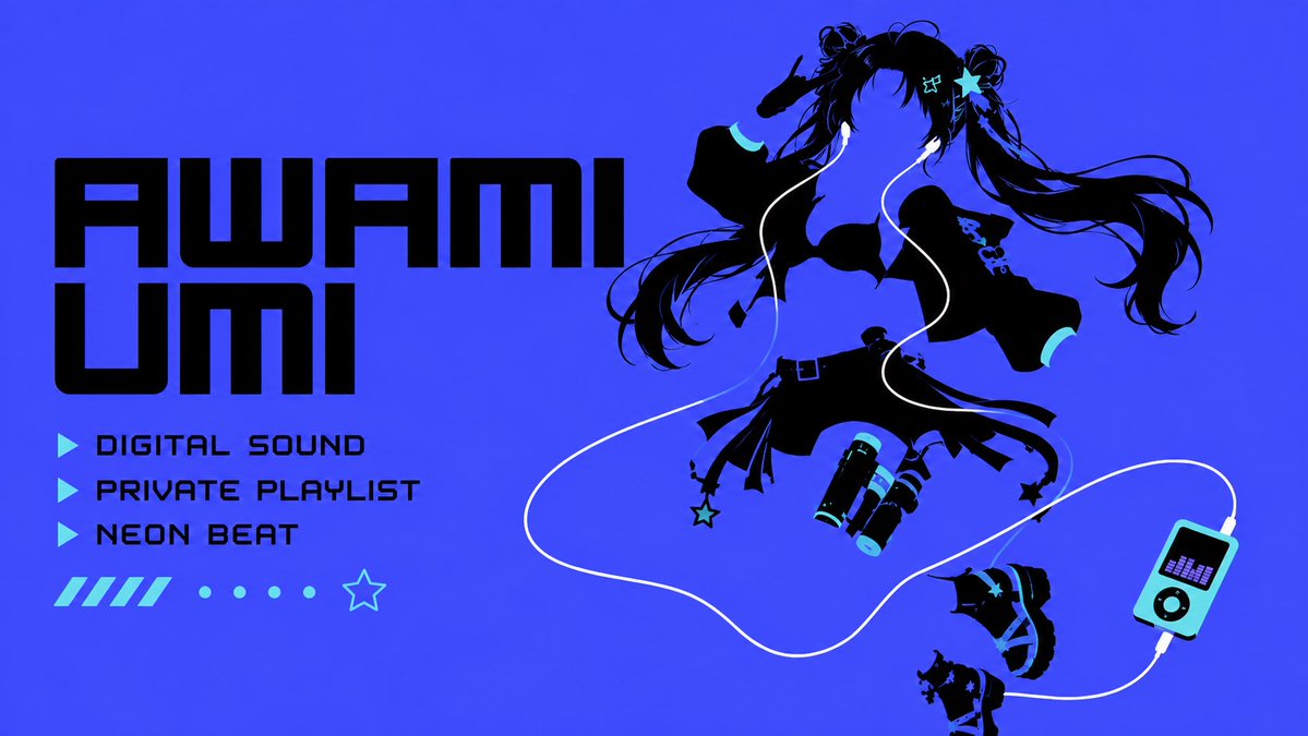 Create a bold cyber-anime music poster for {argument name="character name" default="AWAMI UMI"}. Use a 16:9 horizontal …