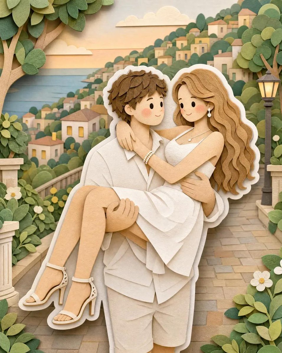 Convert this image into a soft, handcrafted paper-cut layered illustration style inspired by papercraft diorama aesthet…