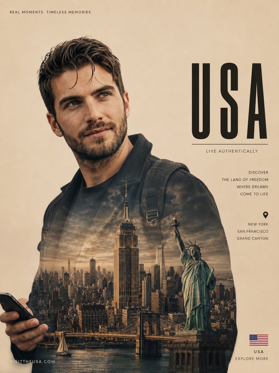 Ultra realistic cinematic travel poster featuring an ({argument name="subject" default="man"}) standing confidently whi…