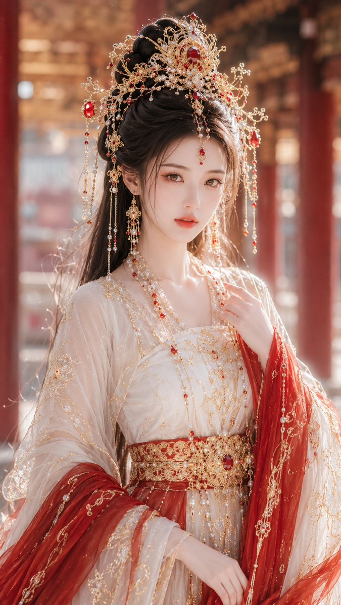 9:16 vertical aspect ratio, high-precision ancient Chinese style Xianxia retouched portrait, Tang dynasty fantasy aesth…