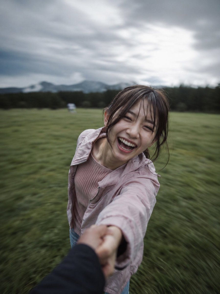 Ultra-realistic candid photo, vertical 3:4, POV holding hands while spinning in a {argument name="location" default="la…