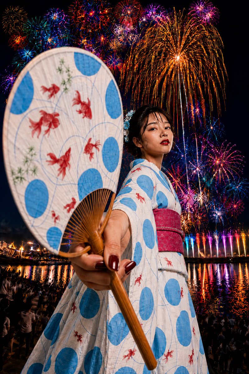 Subject: {argument name="subject" default="A summer fireworks festival with a night sky filled with fireworks and a gol…