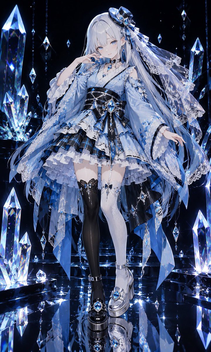 Create a highly detailed vertical anime fashion illustration of {argument name="character name" default="an elegant sil…