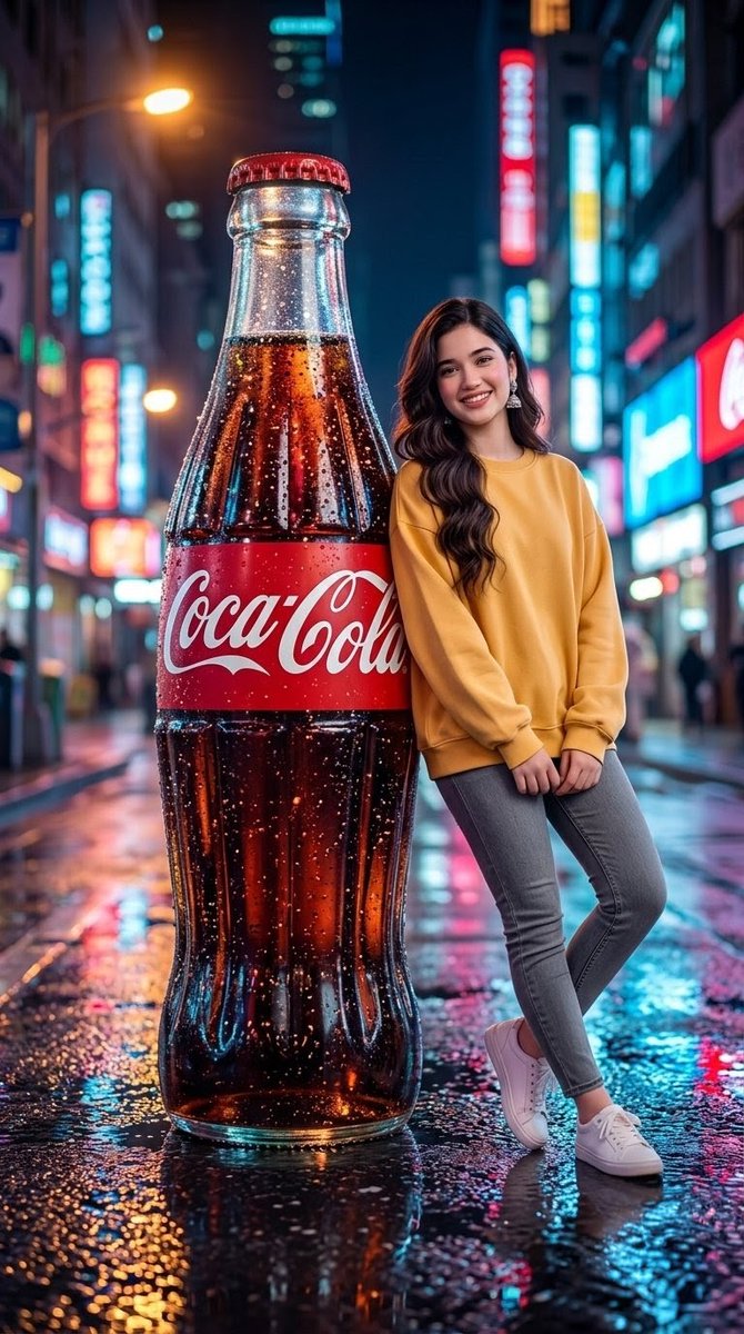 Create a cinematic ultra-realistic nighttime advertisement scene featuring a giant glass {argument name="product" defau…