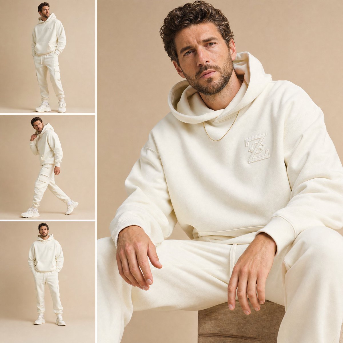 A professional fashion lookbook multi-panel collage grid showcasing a {argument name="model" default="stylish Hollywood…