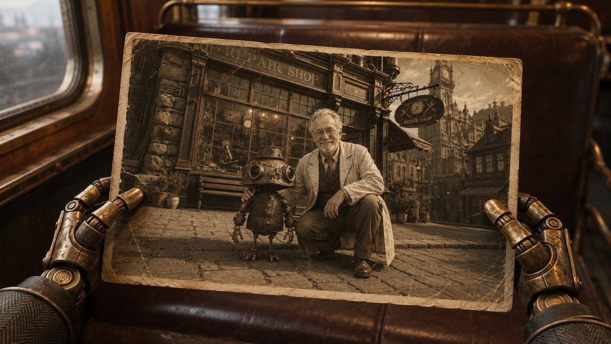 Using REFERENCE_0 as a rough composition and camera-position guide, turn the sketch into a cinematic steampunk scene: t…
