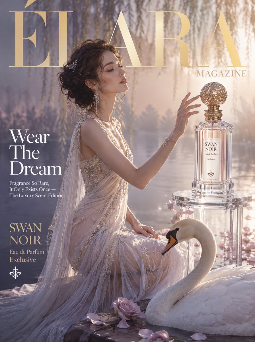 ÉLARA MAGAZINE — {argument name="theme" default="luxury fashion cover editorial"} An ethereal woman in a floor-length i…