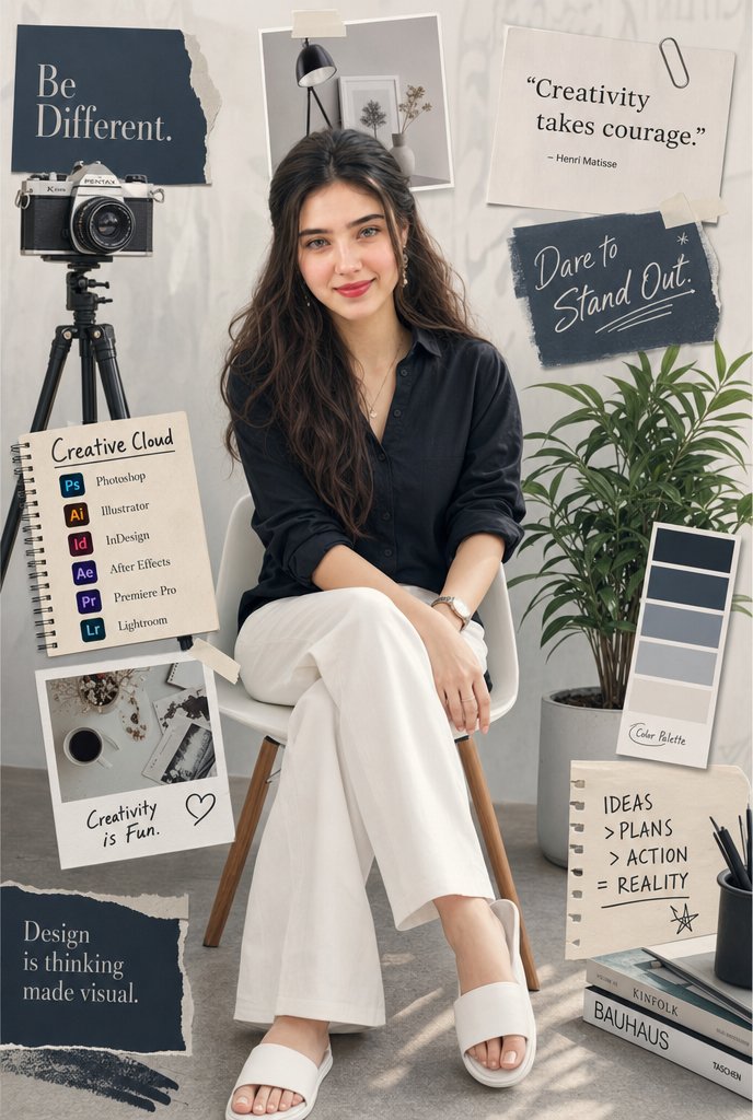 Goal: Create a vertical editorial lifestyle portrait of {argument name="character name" default="a stylish young creati…