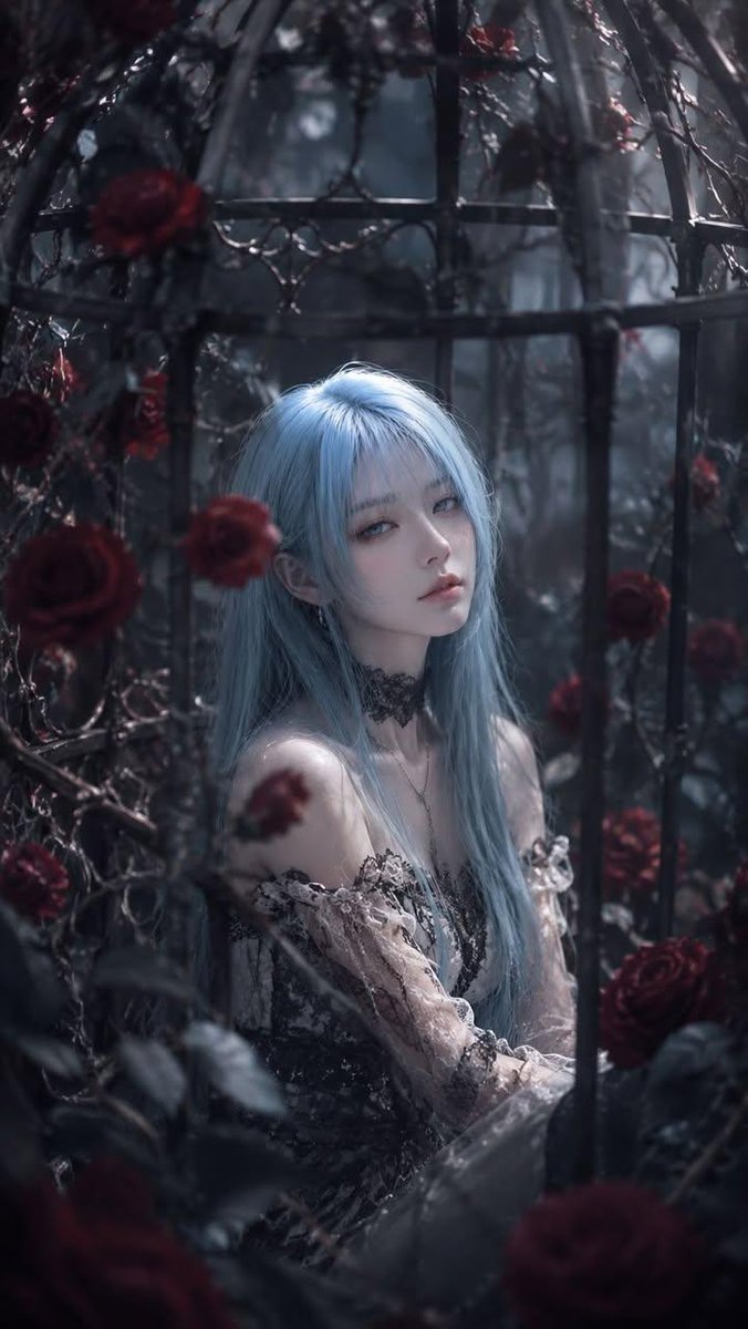 Ultra realistic cinematic gothic portrait photography, romantic tragic beauty, rose cage concept, vertical 9:16 — Compo…