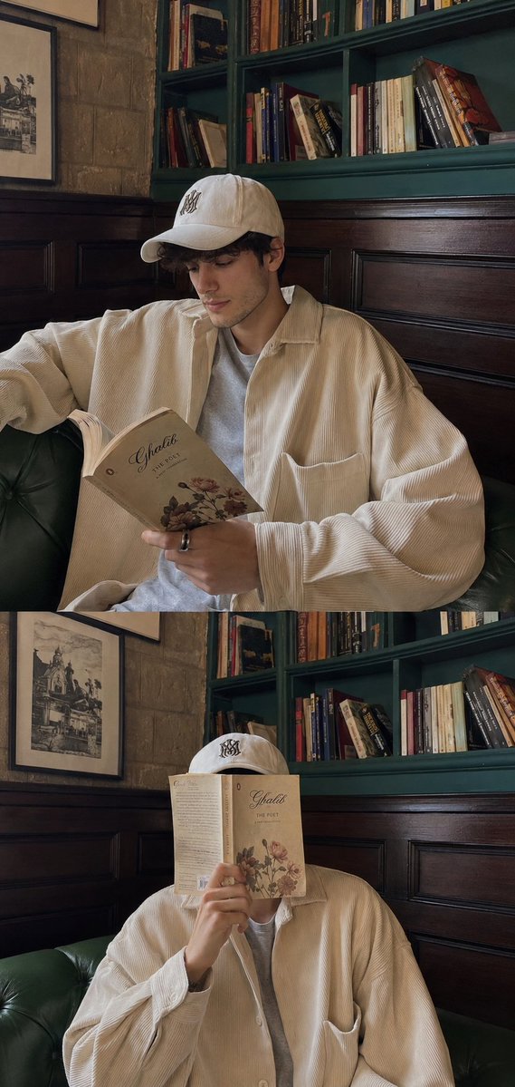 A lifestyle collage of a {argument name="subject" default="young man"} relaxing inside a {argument name="setting" defau…
