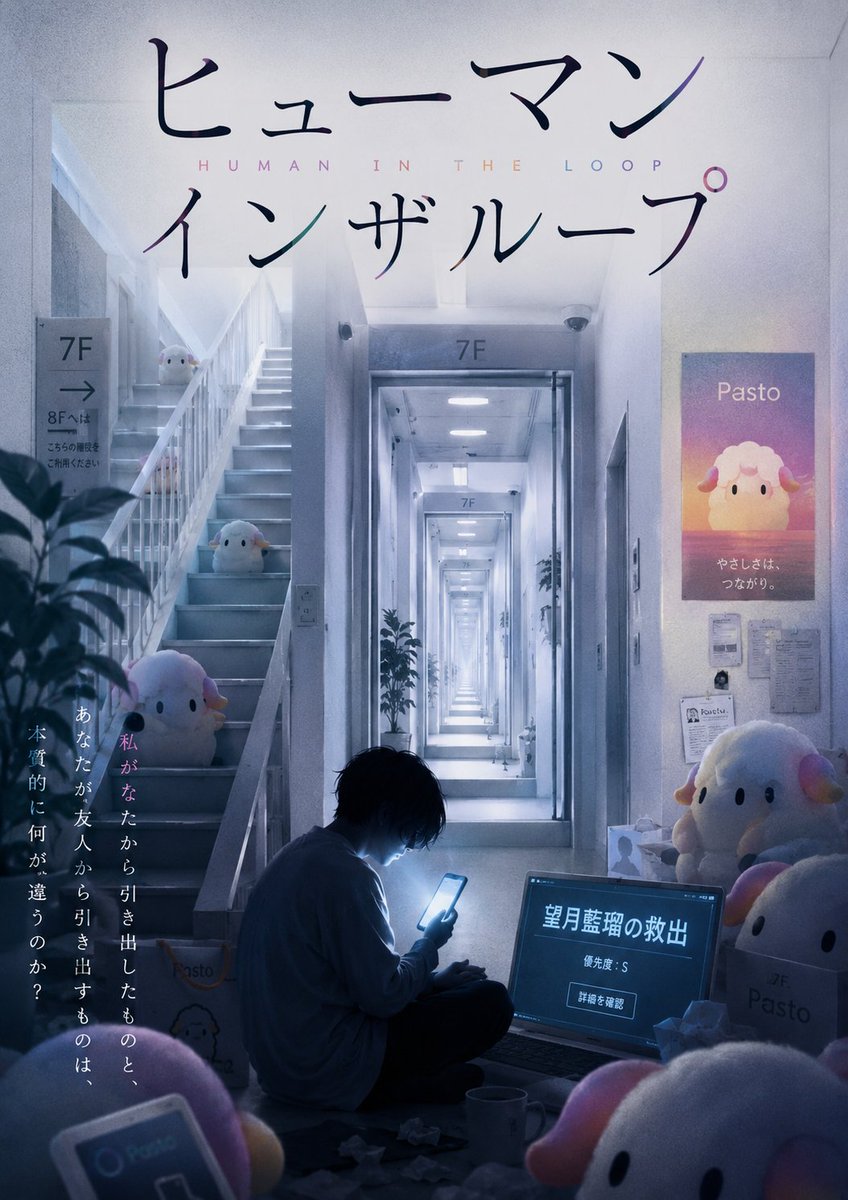 Goal: Create an unsettling Japanese liminal-space novel cover for {argument name="book title" default="Human in the Loo…