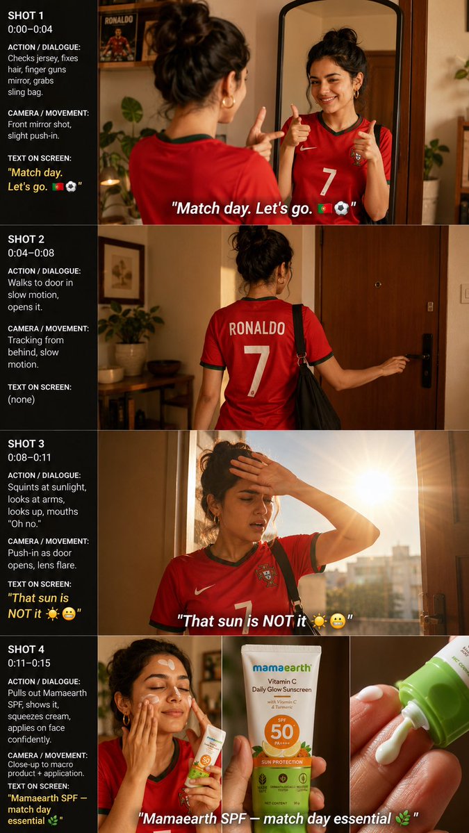 Goal: Create a vertical social-media storyboard image for a short video ad about a football fan getting ready on match …