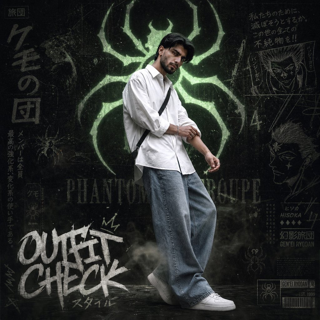 A hyper-realistic anime streetwear poster featuring a {argument name="subject" default="young Indian man"} in {argument…