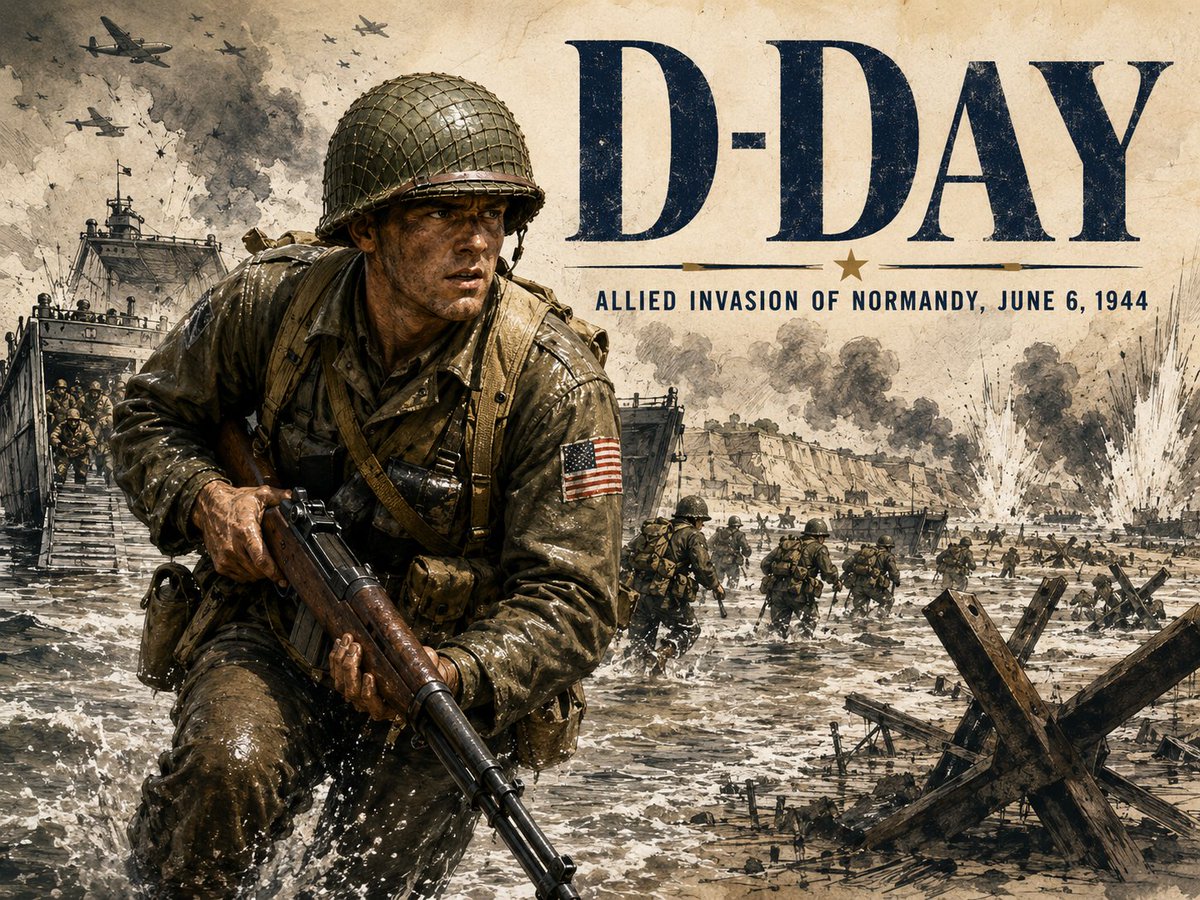 Goal: Create a dramatic vintage World War II commemorative poster for {argument name="headline text" default="D-DAY"}, …