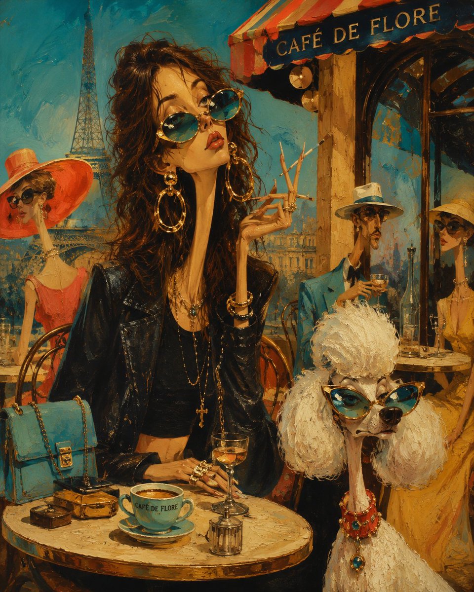 Surreal mid-century editorial illustration of an eccentric version of the person in the photo and a {argument name="ani…