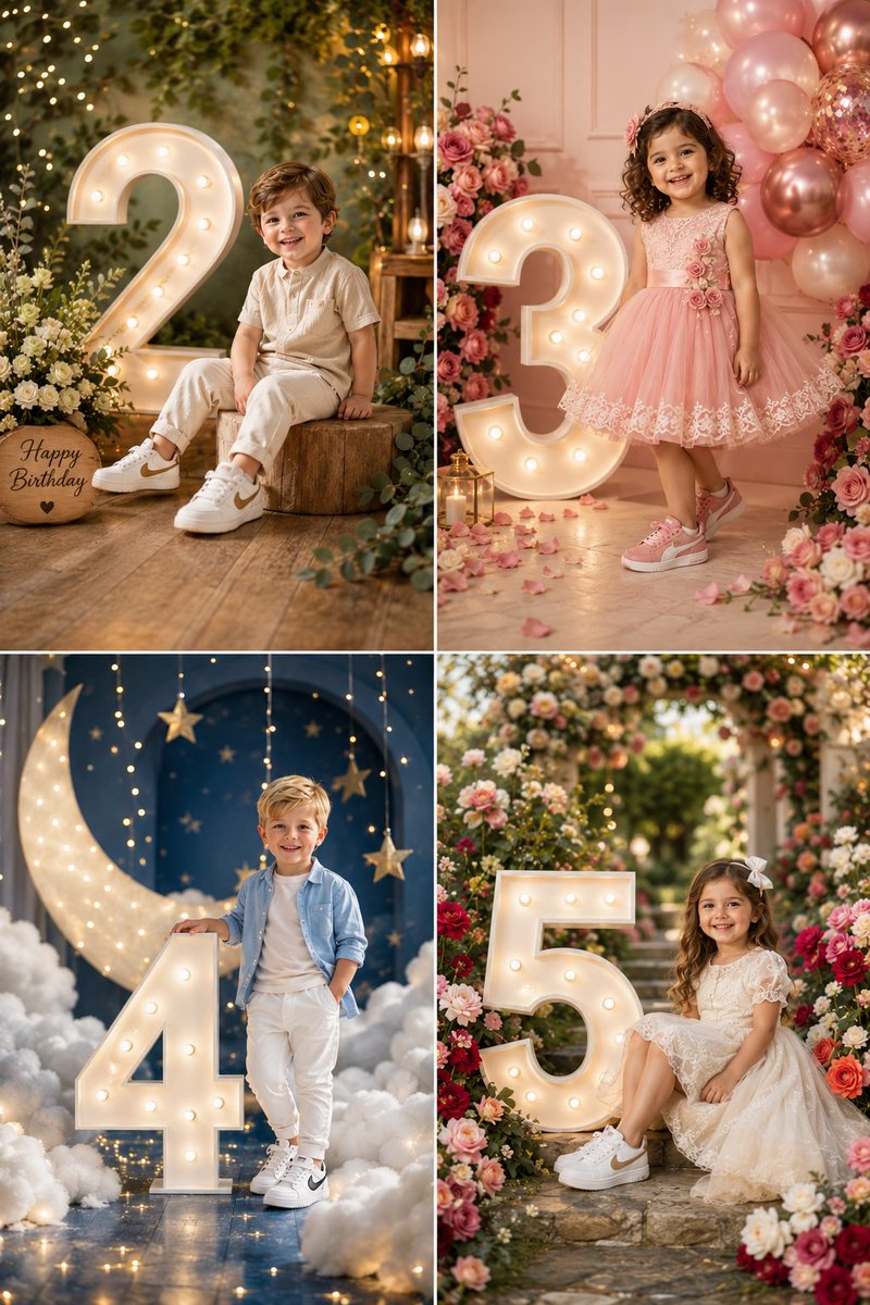 Ultra-realistic luxury birthday photoshoot of a {argument name="subject" default="white child with beautiful brown hair…