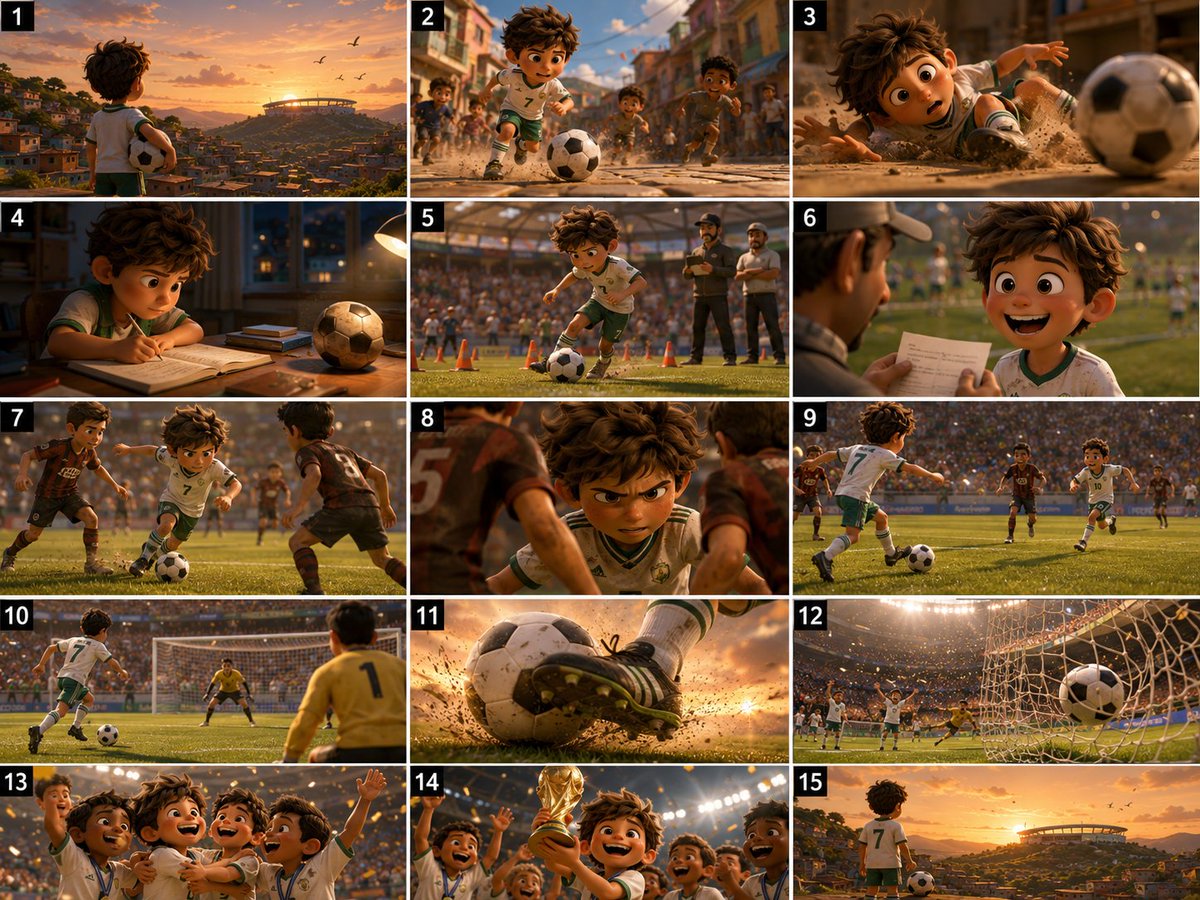 Goal: Create a cinematic 3D animated storyboard about {argument name="character name" default="Jacob"}, a 10–12-year-ol…