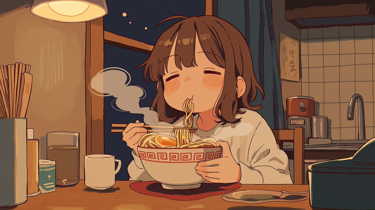 Create a warm anime-style single-panel illustration of {argument name="character description" default="a sleepy young w…