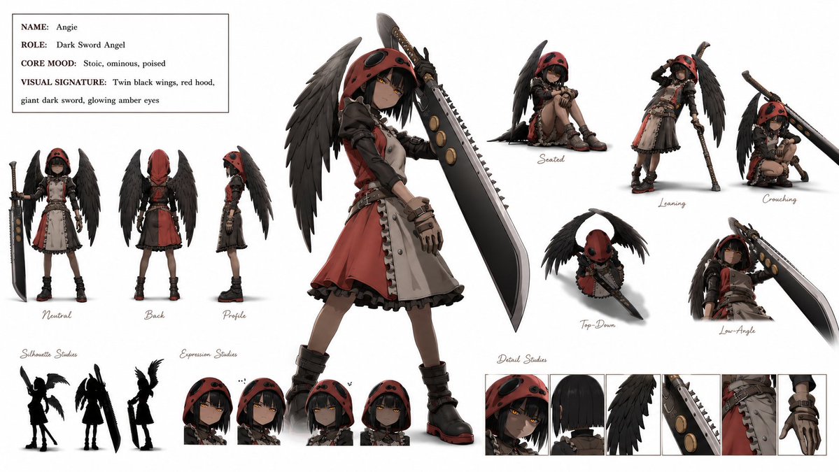 Goal: Create a polished anime-style character sheet for {argument name="character name" default="Angie"}, a dark fantas…