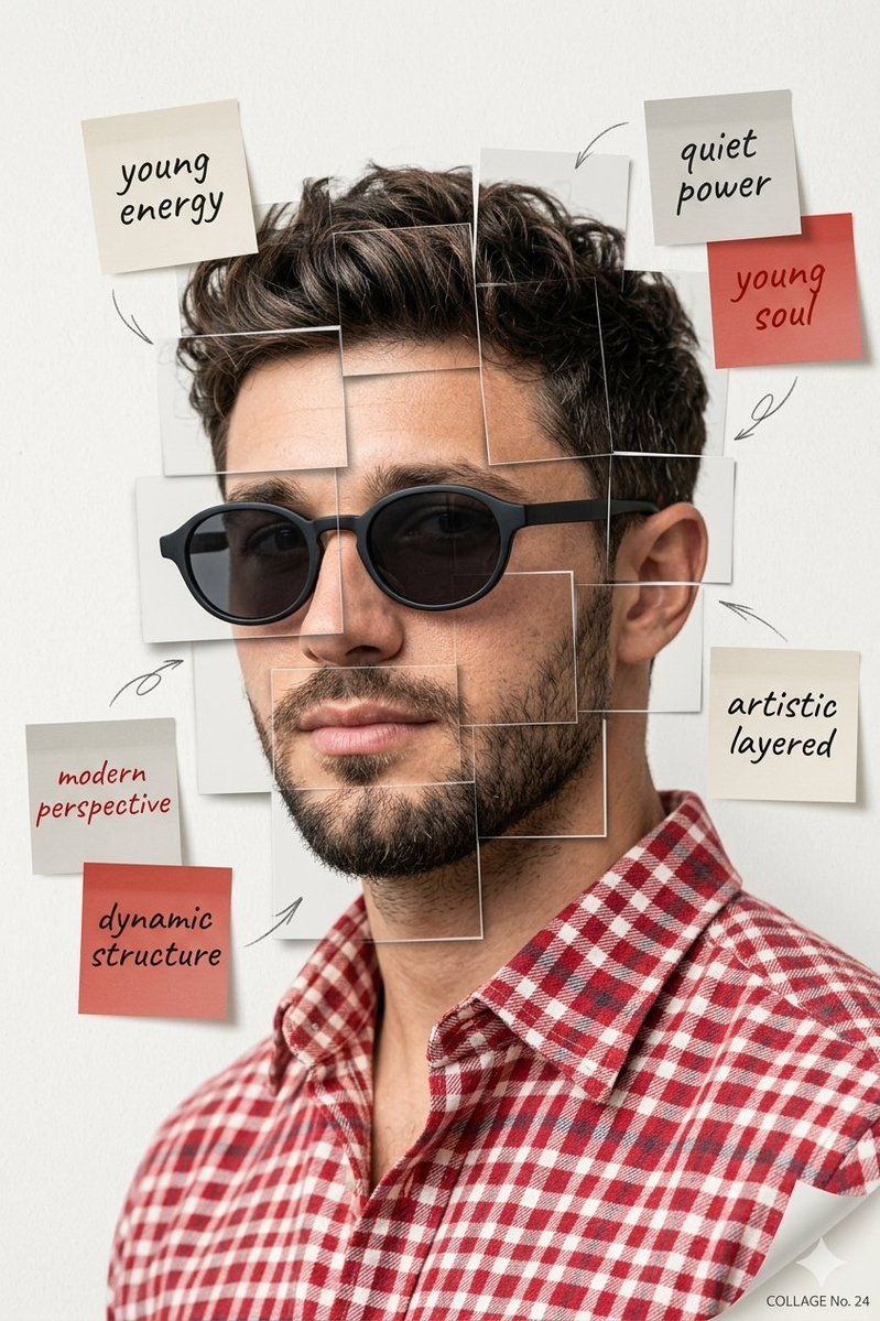 A high-end editorial portrait of a young man, using the provided image as a facial reference, now wearing {argument nam…