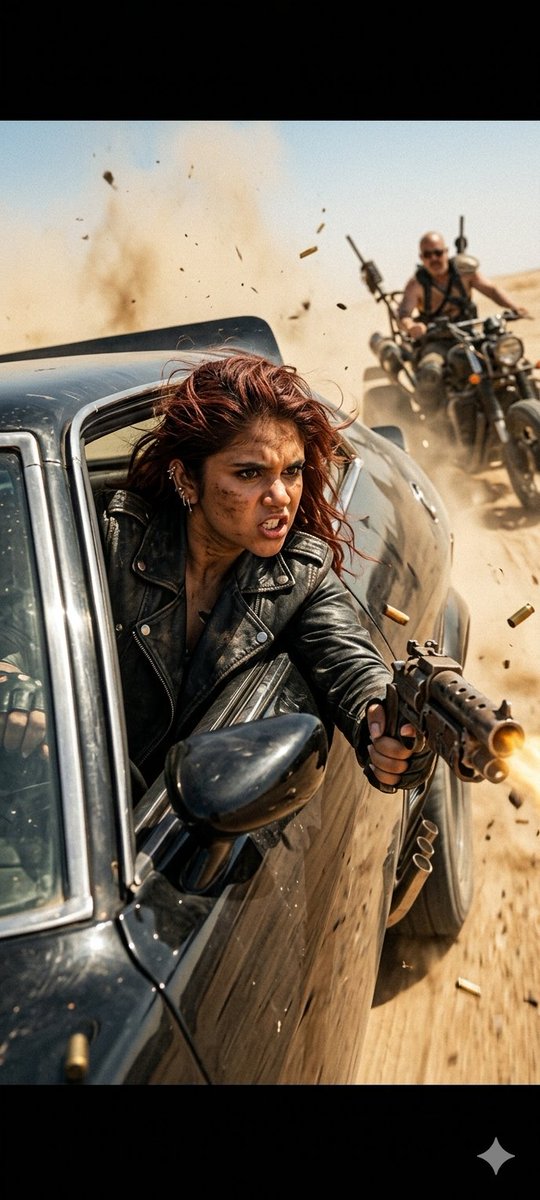 An ultra-realistic, cinematic action scene inspired by Mad Max. A {argument name="subject" default="fierce, beautiful y…