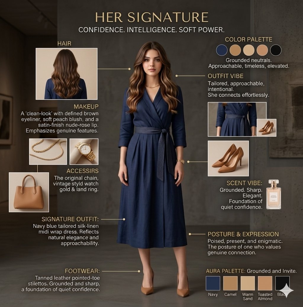 Create a signature look character board / fashion identity poster for me based on everything you know about my personal…