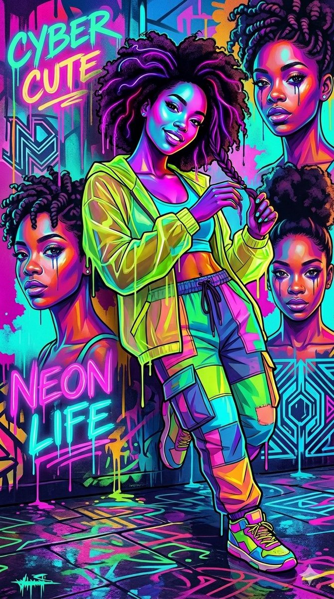 A vibrant {argument name="style" default="cyberwave pop-art illustration"} featuring cool characters immersed in a glow…