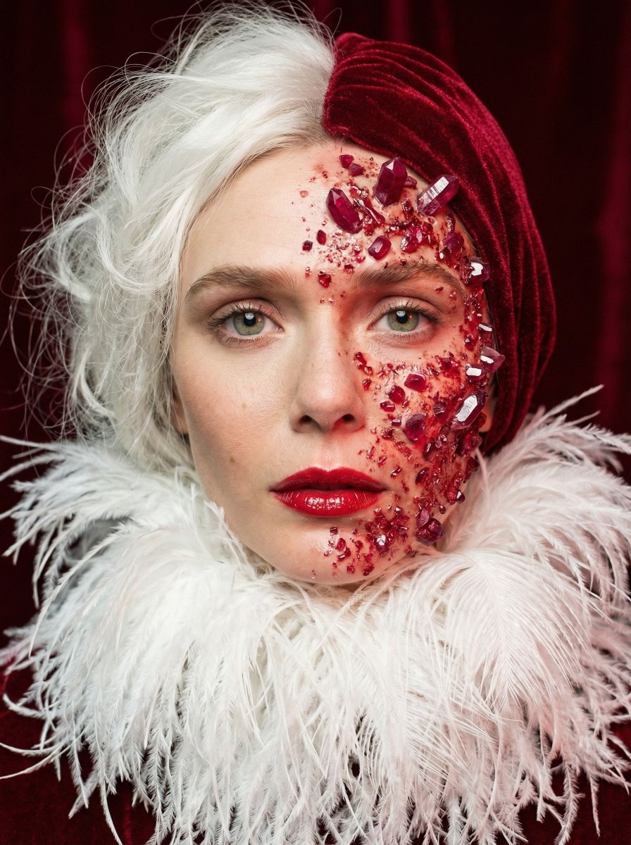 {"vibe_title_en": "Crimson Asymmetry", "master_prompt": "A hyper-realistic, medium format beauty portrait of The Protag…