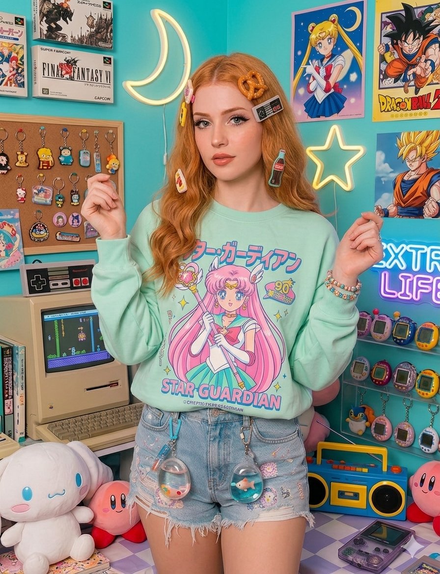 Young woman with {argument name="hair color" default="long, vibrant ginger hair"} and a light complexion poses in a bri…
