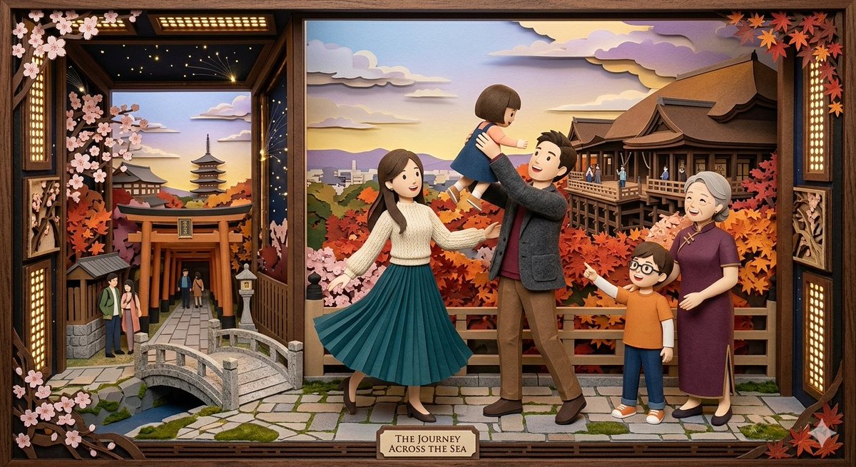 This scene is a meticulously crafted, multi-layered paper-cut diorama presented within a decorative, dark-stained woode…