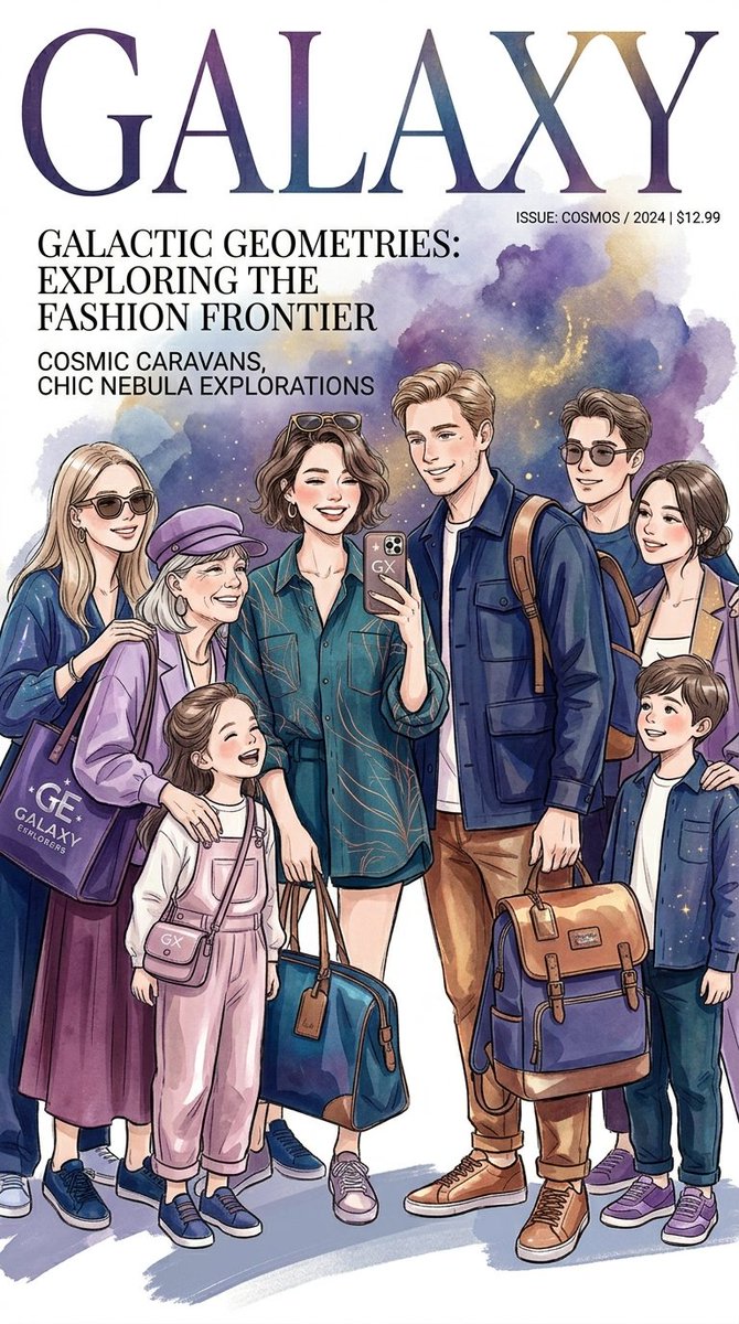 For the First Image (Magazine Cover) A watercolor-style anime illustration of a multi-generational group of {argument …