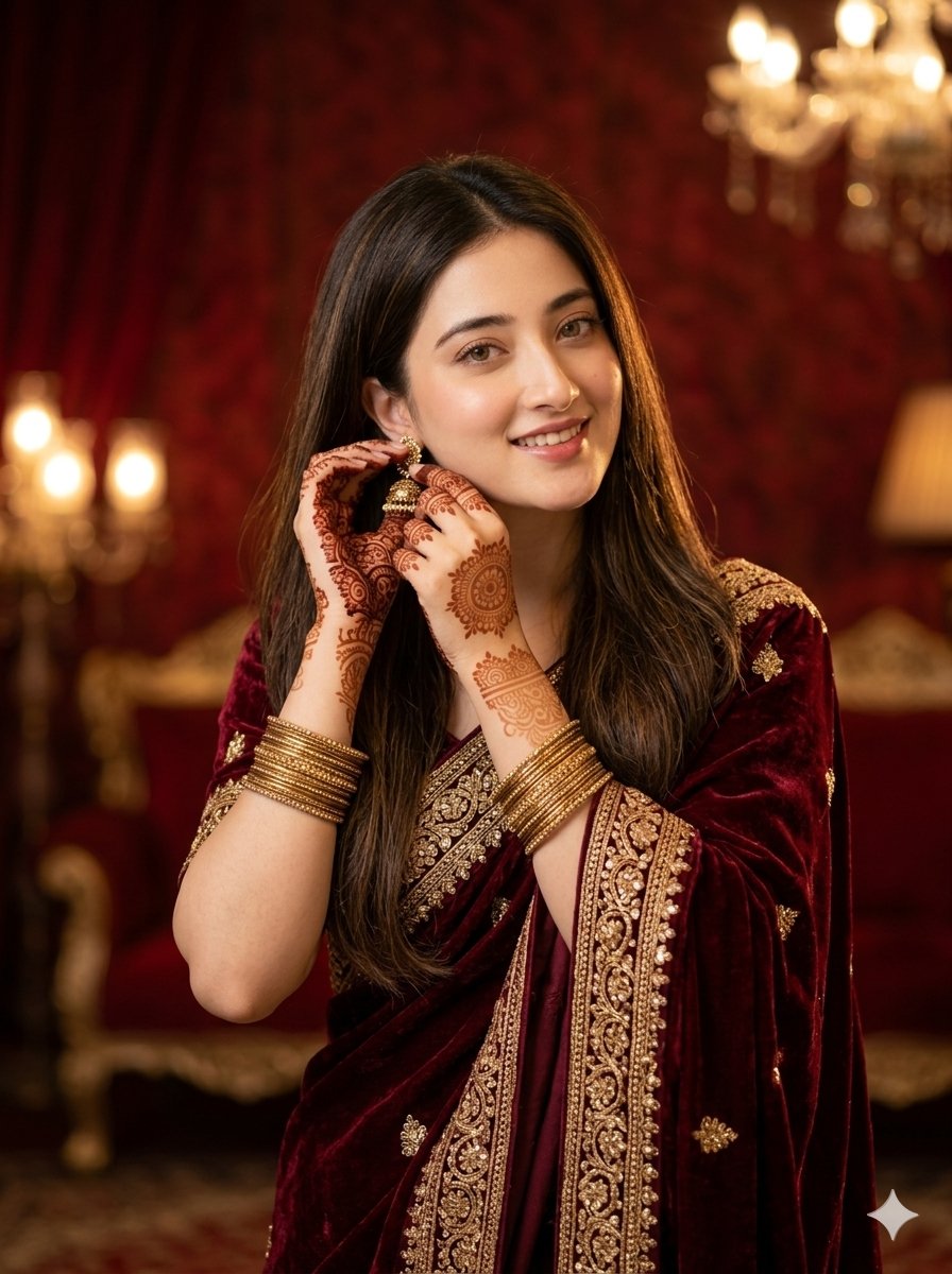 Ultra-realistic cinematic portrait of a beautiful young {argument name="ethnicity" default="South Asian"} woman wearing…