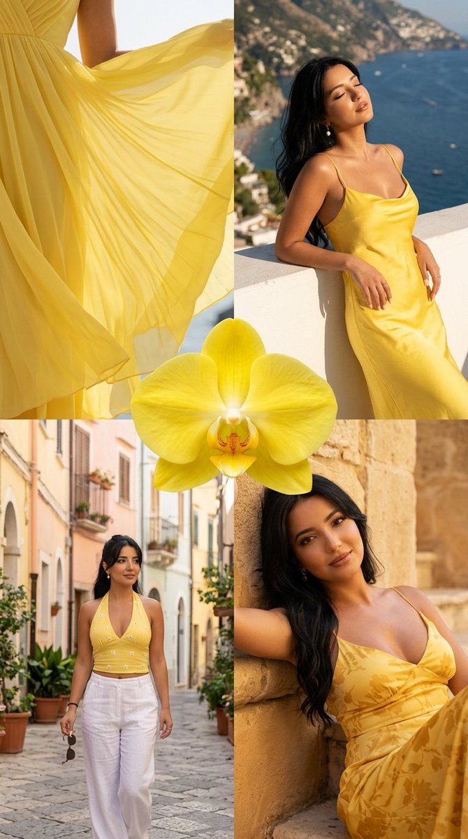 Ultra-photorealistic vertical 4:5 summer fashion mood-board collage, arranged as a clean 2x2 grid with four cohesive fr…