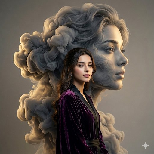 A breathtaking fashion portrait featuring the {argument name="face" default="uploaded face"} perfectly preserved. Behin…