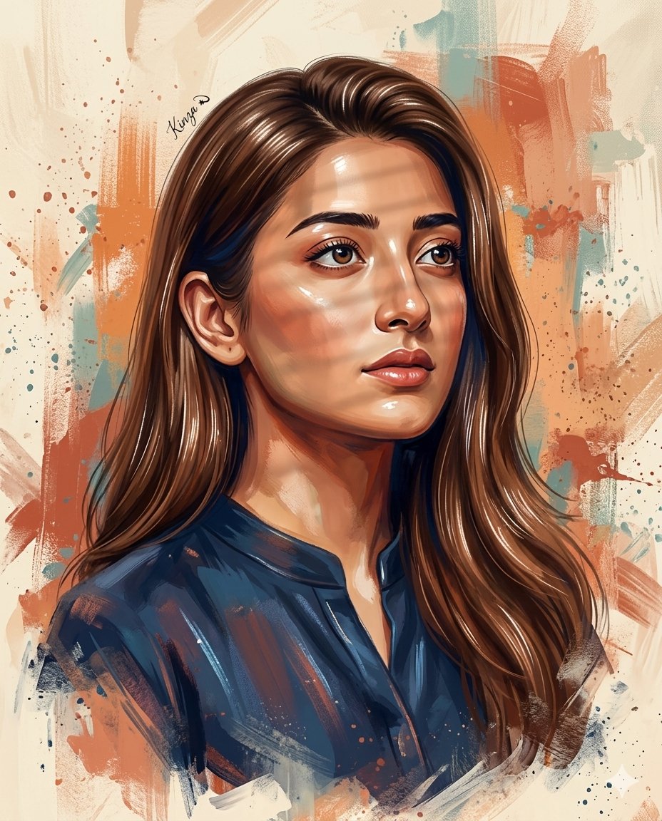 Create a 4K ultra-detailed digital portrait painting based on the provided reference image. A beautiful young woman sh…