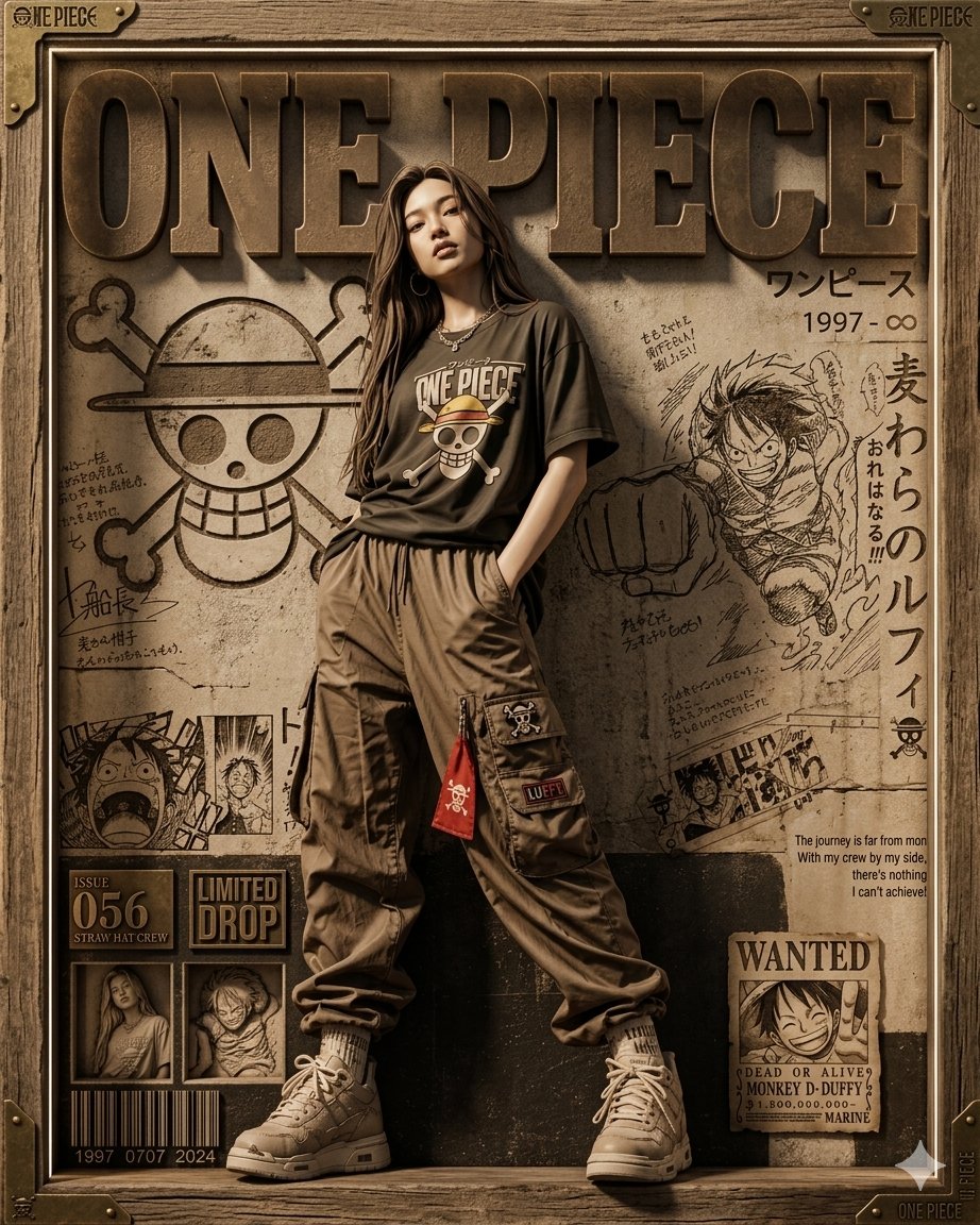 A 3D shadowbox display version of 11054.jpg. The "ONE PIECE" typography at the top is rendered as thick, raised 3D ston…