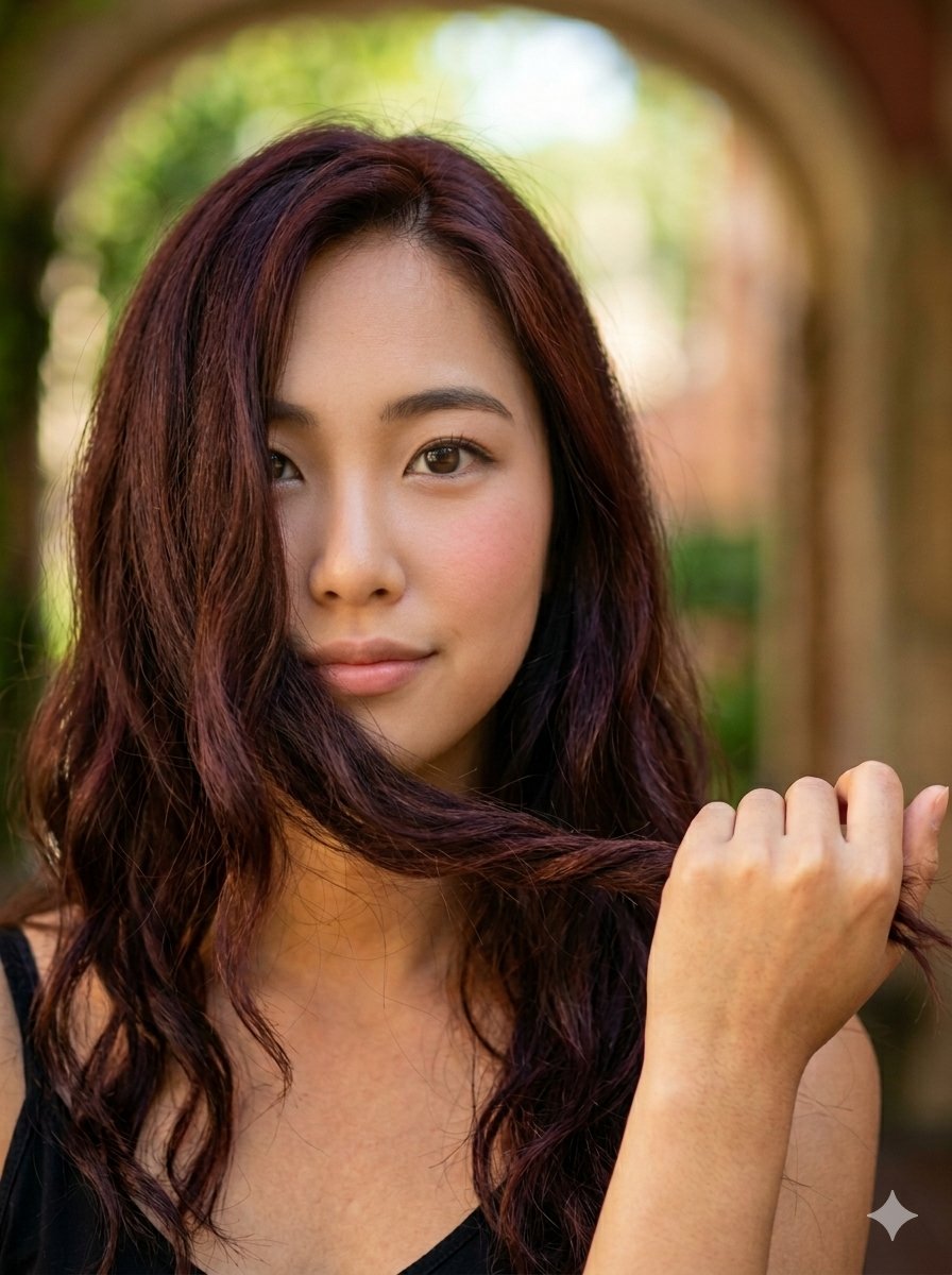A vertical, close-up color portrait of a {argument name="subject" default="young Korean woman"} with a cute, endearing …