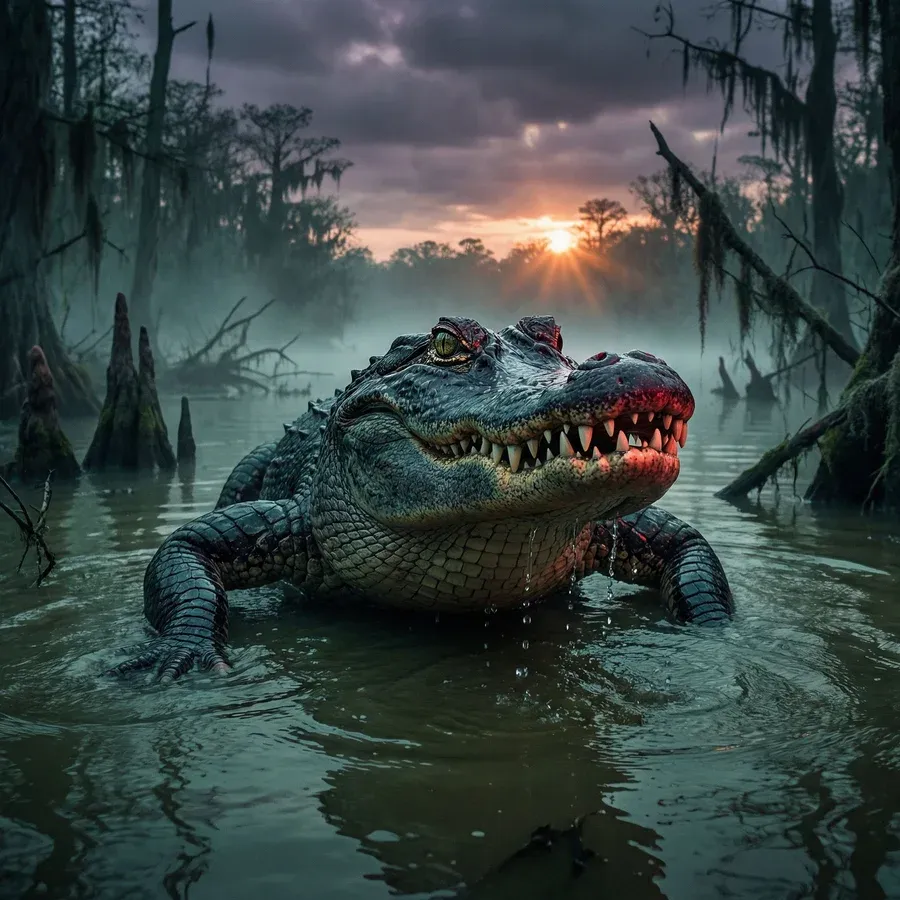 {argument name="subject" default="Alligator"} lurking in a {argument name="setting" default="swamp"} at {argument name=…