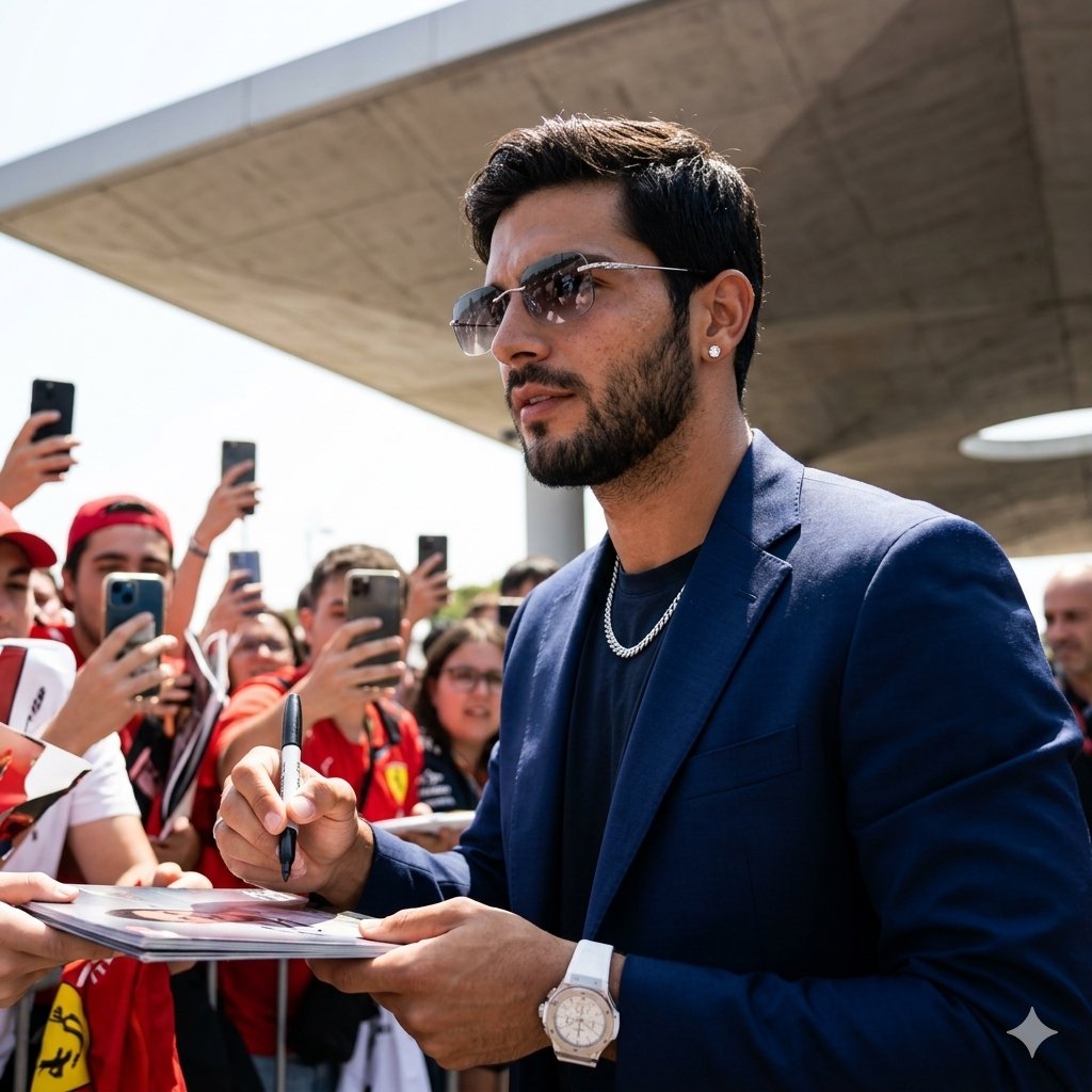 A sharp, low-angle candid photograph of a man use image for face reference outdoors under bright, harsh daylight, looki…