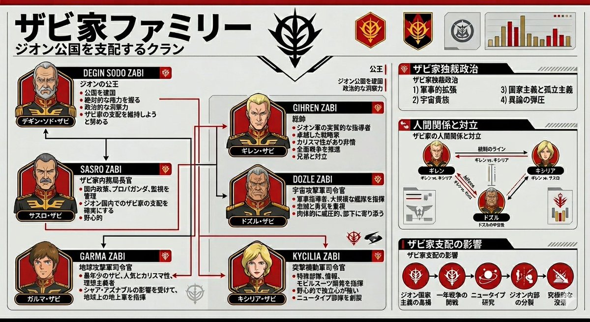 Please summarize the {argument name="subject" default="Zabi family from Gundam Origin"} in an {argument name="style" de…